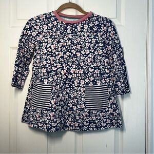 Mini Boden Blue Floral Striped Pockets Dress Size 9-10 140cm